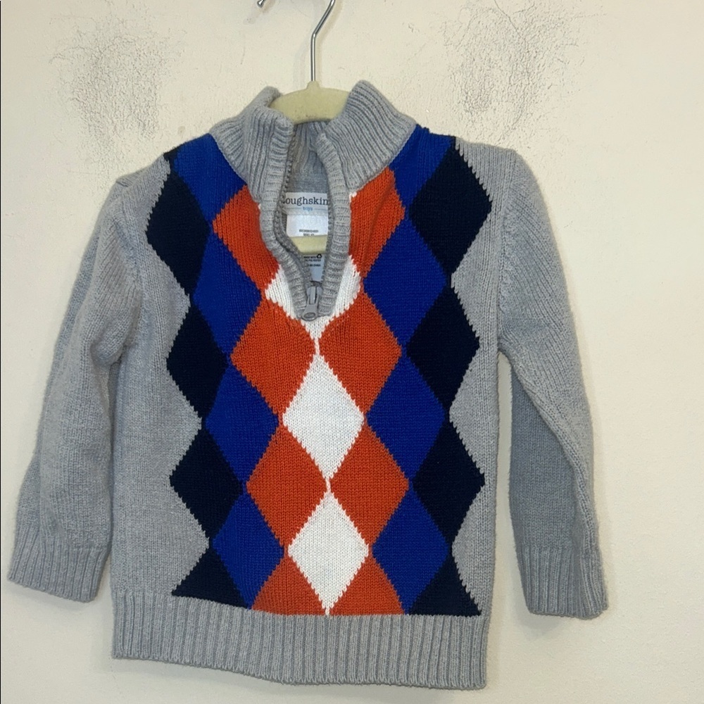 402. Tough skins Gray Argyle Sweater with Blue and Orange Accents sz 24m